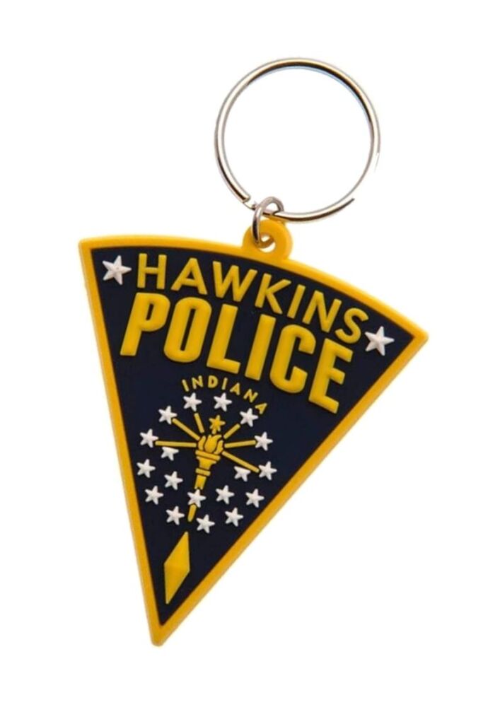 Hawkings Police Keychain Stranger Things Demogorgon Upside Down Bag Tag Rubber Keyring Car Key Split Ring Holder Chain Luggage Fob Identification