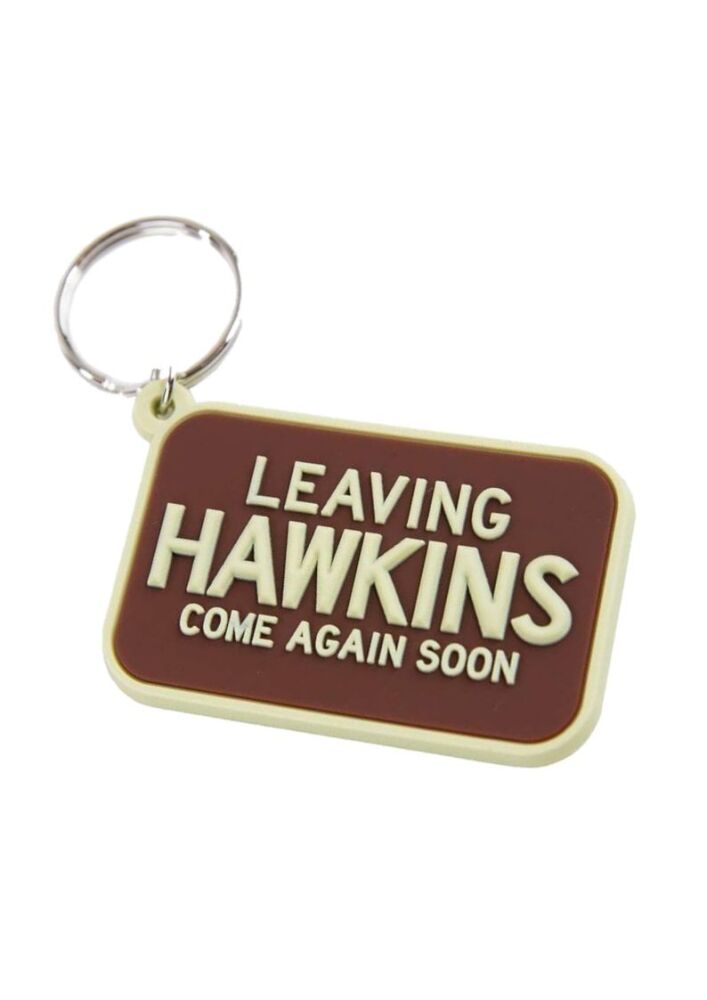 Leaving Hawkins Keychain Stranger Things Demogorgon Upside Down Bag Tag Rubber Keyring Car Key Split Ring Holder Chain Luggage Fob Identification