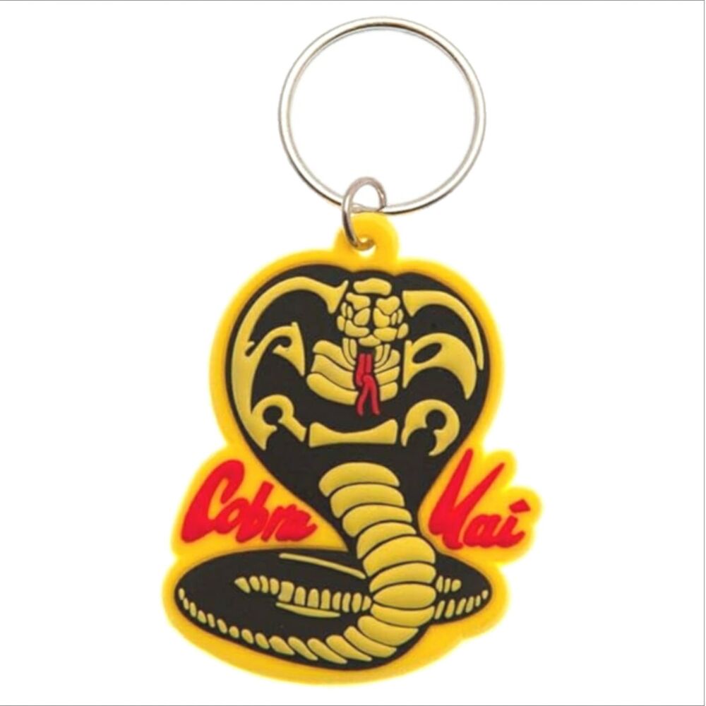 Cobra Kai Snake Keychain Karate Kid Martial Arts Kung Fu Netflix Bag Tag Rubber Keyring Car Key Split Ring Holder Chain Luggage Fob Identification