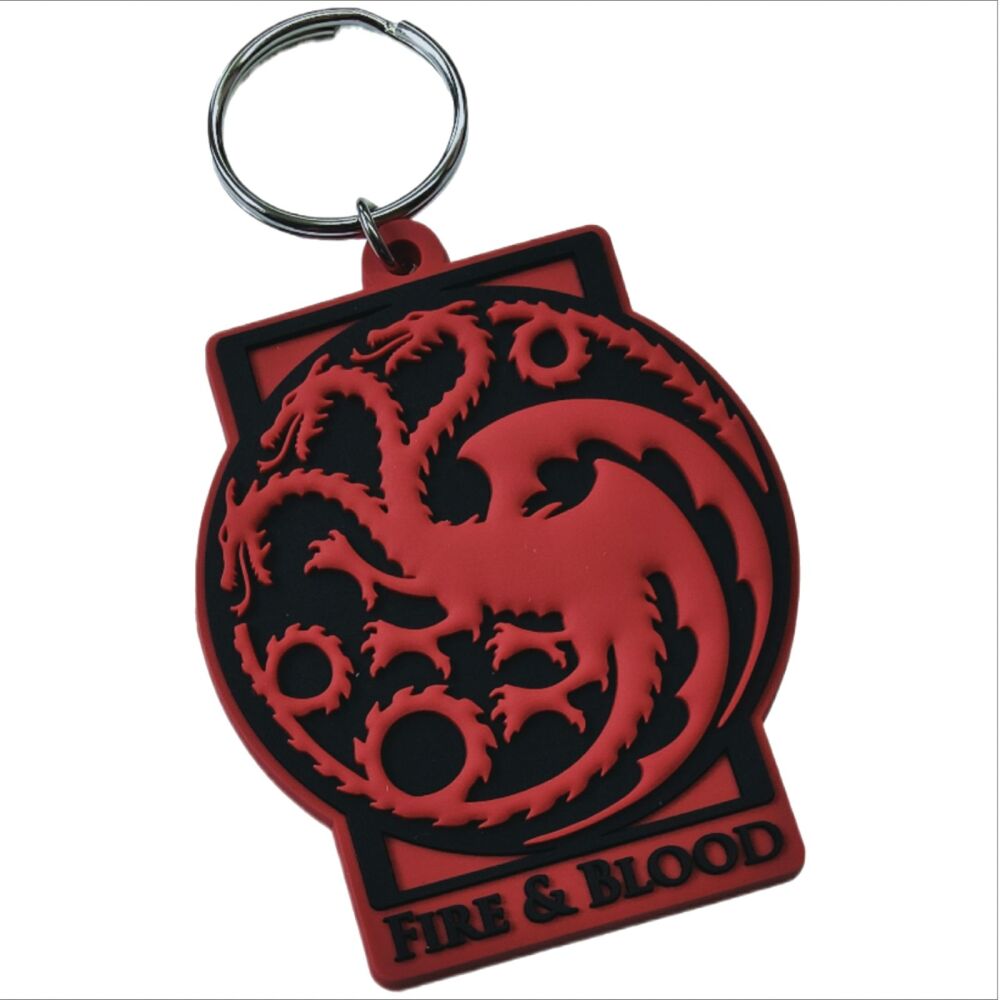 House of the Dragon Targaryen House Sigil Keychain Game of Thrones Bag Tag Rubber Keyring Car Key Split Ring Holder Chain Luggage Fob Identification