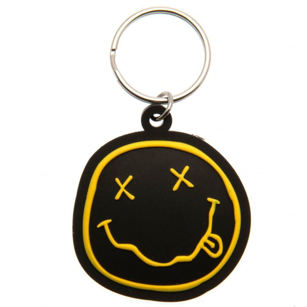 Nirvana Keychain Nevermind Band Music Smells Like Teen Spirit Grunge Bag Tag Rubber Keyring Car Key Split Ring Holder Chain Luggage Fob Identification