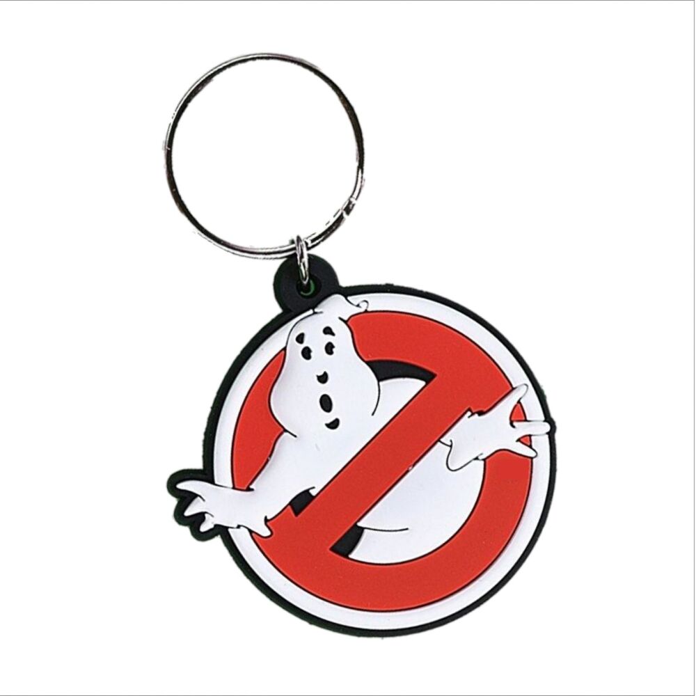 Ghostbusters Logo Keychain Paranormal Horror Spirit Ecto 1 Movie Bag Tag Rubber Keyring Car Key Split Ring Holder Chain Luggage Fob Identification