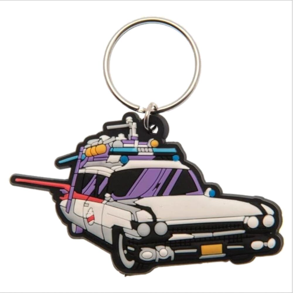 Ghostbusters Ecto 1 Keychain Paranormal Horror Spirit Movie Slimer Bag Tag Rubber Keyring Car Key Split Ring Holder Chain Luggage Fob Identification