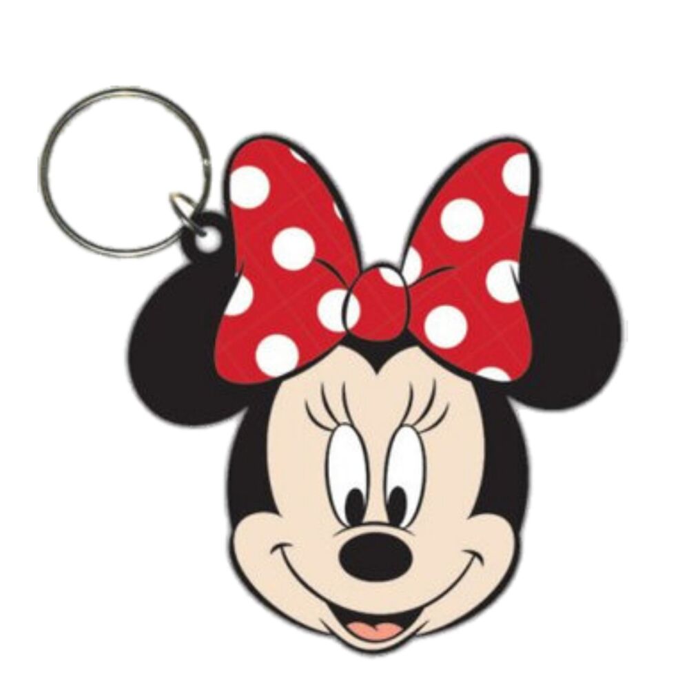 Minnie Mouse Keychain Disney Charm Pendent Mickey Bag Tag Rubber Keyring Car Key Split Ring Holder Chain Luggage Fob Identification Head Design