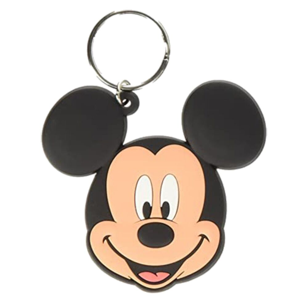 Mickey Mouse Keychain Disney Charm Pendent Minnie Bag Tag Rubber Keyring Car Key Split Ring Holder Chain Luggage Fob Identification Head Design