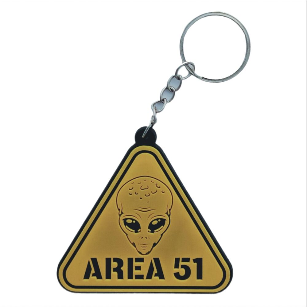 Area 51 Caution Keychain Warning Alien Conspiracy Theory Bag Tag Rubber Key
