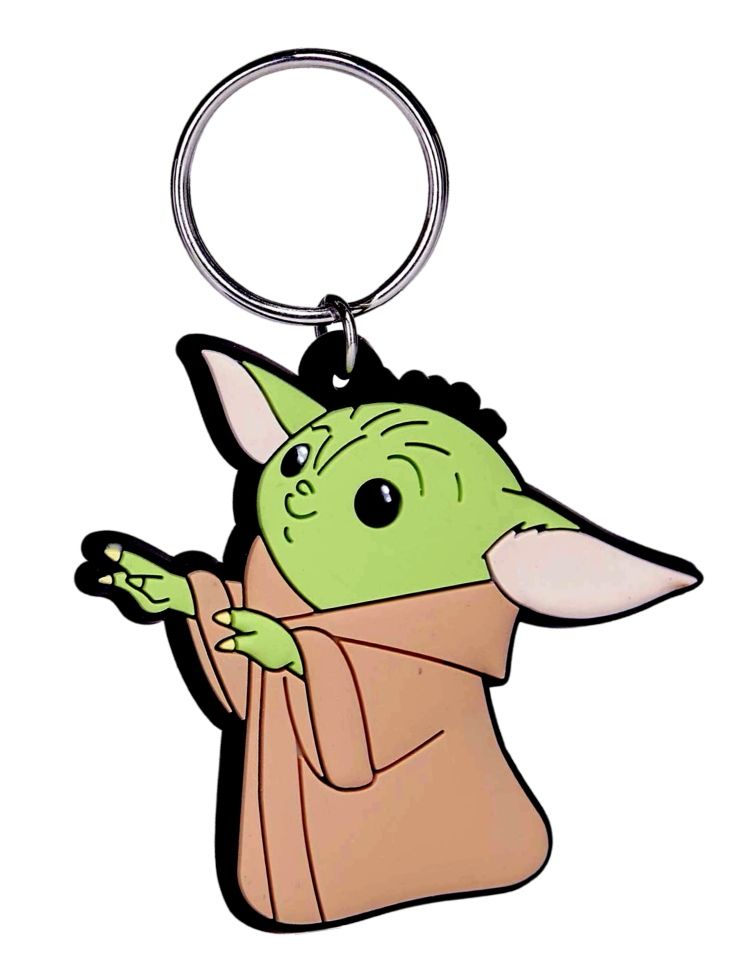 Grogu Keychain Star Wars Mandalorian Force The Child Baby Yoda Bag Tag Rubber Keyring Car Key Split Ring Holder Chain Luggage Fob Identification