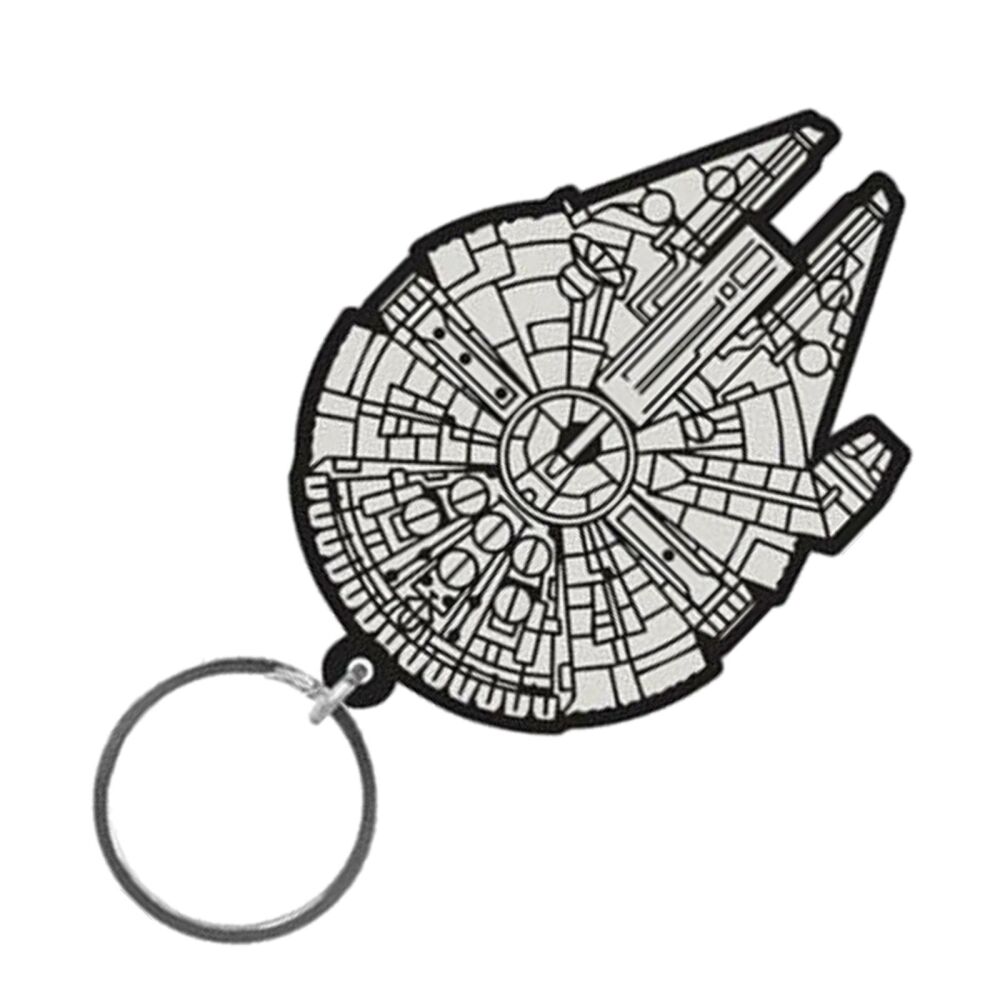 Millennium Falcon Keychain Star Wars Han Solo Ship Chewbacca Bag Tag Rubber Keyring Car Key Split Ring Holder Chain Luggage Fob Identification