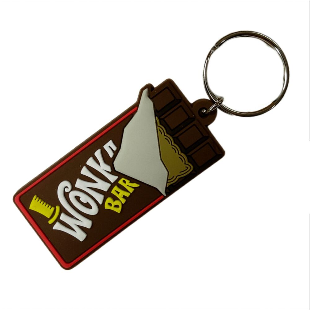 Wonka Bar Keychain Charlie and the Chocolate Factory Bag Tag Rubber Keyring Car Key Split Ring Holder Chain Luggage Fob Identification