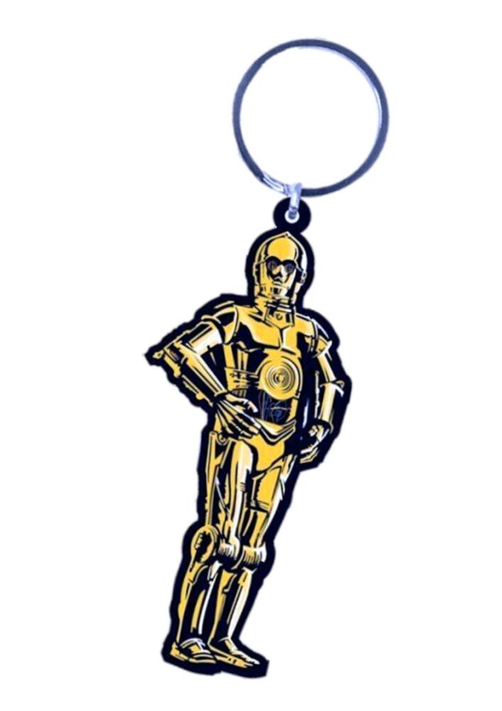 C-3PO Keychain Star Wars Protocol Droid Skywalker R2-D2 Bag Tag Rubber Keyring Car Key Split Ring Holder Chain Luggage Fob Identification