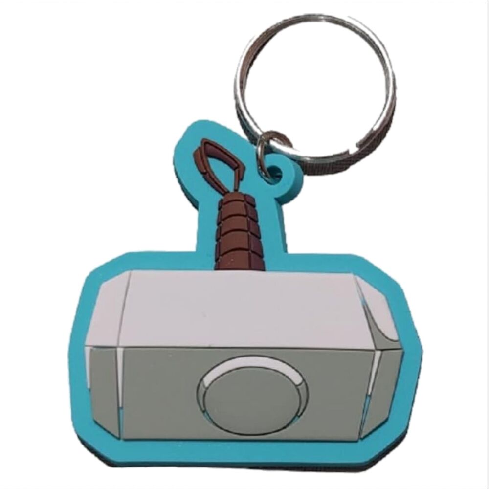 Mjölir Keychain Marvel Comics Superheroes MCU Avengers Thor Hammer Bag Tag Rubber Keyring Car Key Split Ring Holder Chain Luggage Fob Identification