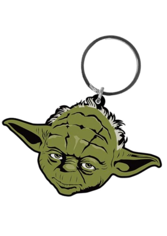 Yoda Keychain Star Wars Jedi Grand Master Skywalker Saga Bag Tag Rubber Keyring Car Key Split Ring Holder Chain Luggage Fob Identification