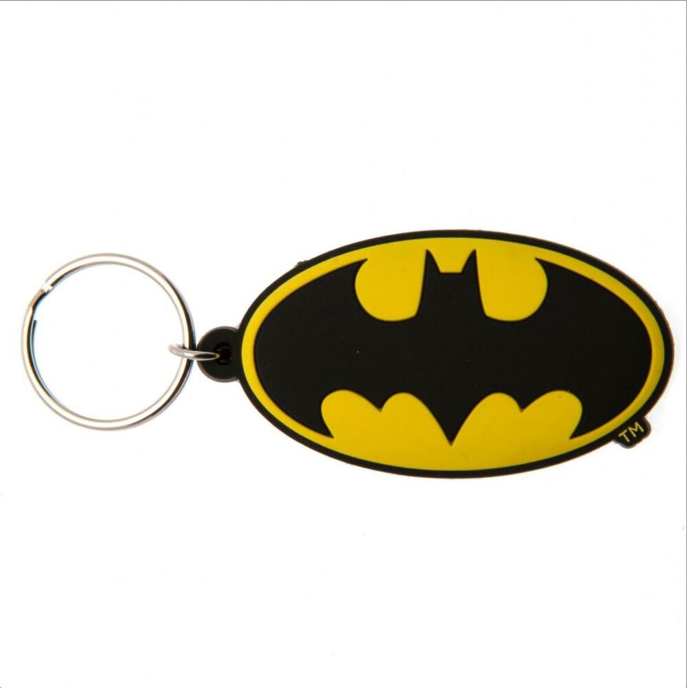 Batman Logo Keychain DC Gotham Kevin Conroy Justice League Joker Bag Tag Rubber Keyring Car Key Split Ring Holder Chain Luggage Fob Identification