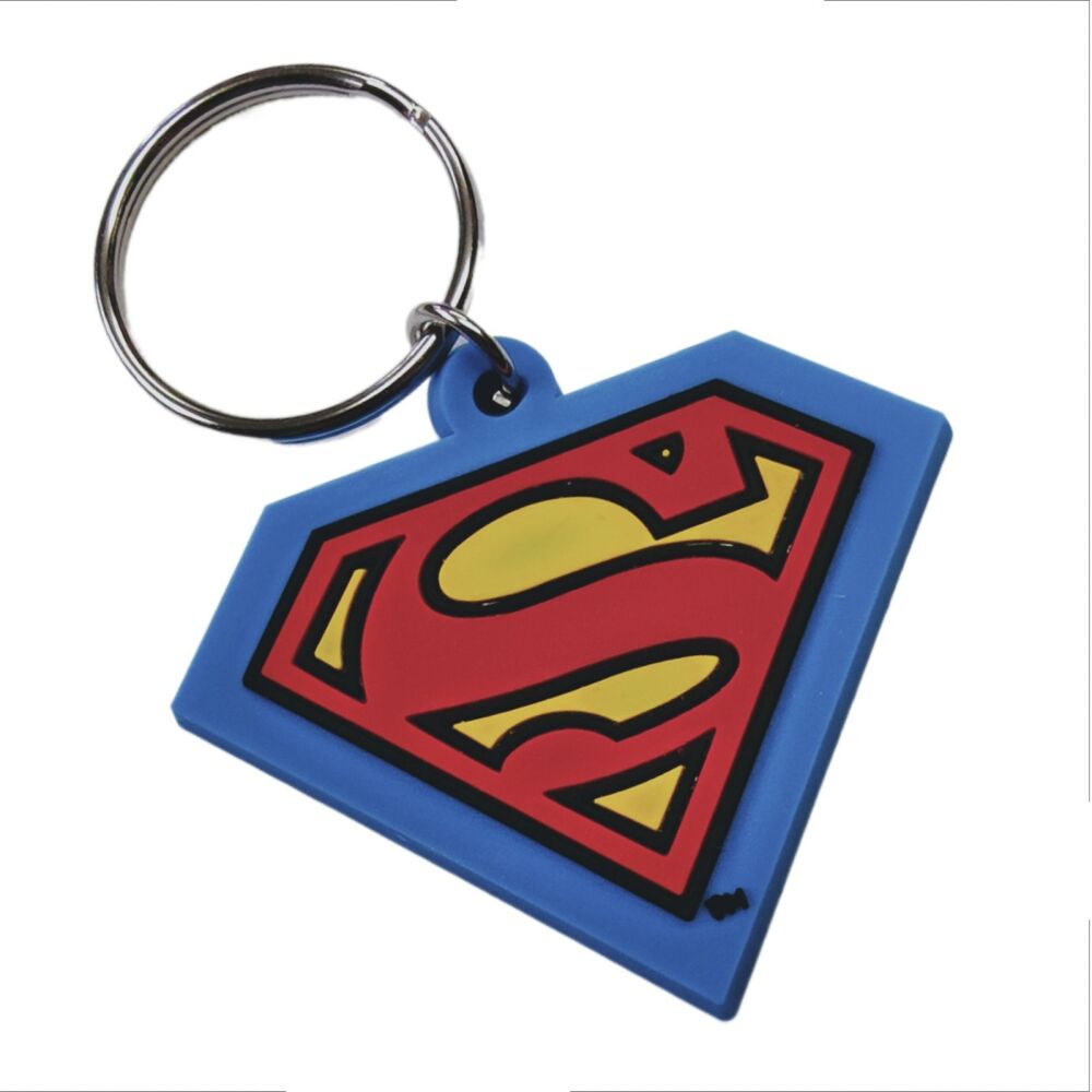 Superman Logo Keychain DC Comics Batman Justice League Bag Tag Rubber Keyring Car Key Split Ring Holder Chain Luggage Fob Identification
