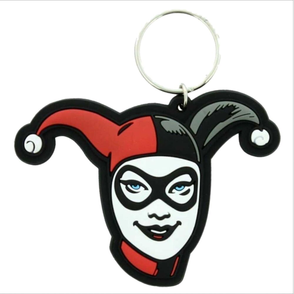 Harley Quinn Keychain The Suicide Squad Joker DC Batman Arkham Bag Tag Rubber Keyring Car Key Split Ring Holder Chain Luggage Fob Identification