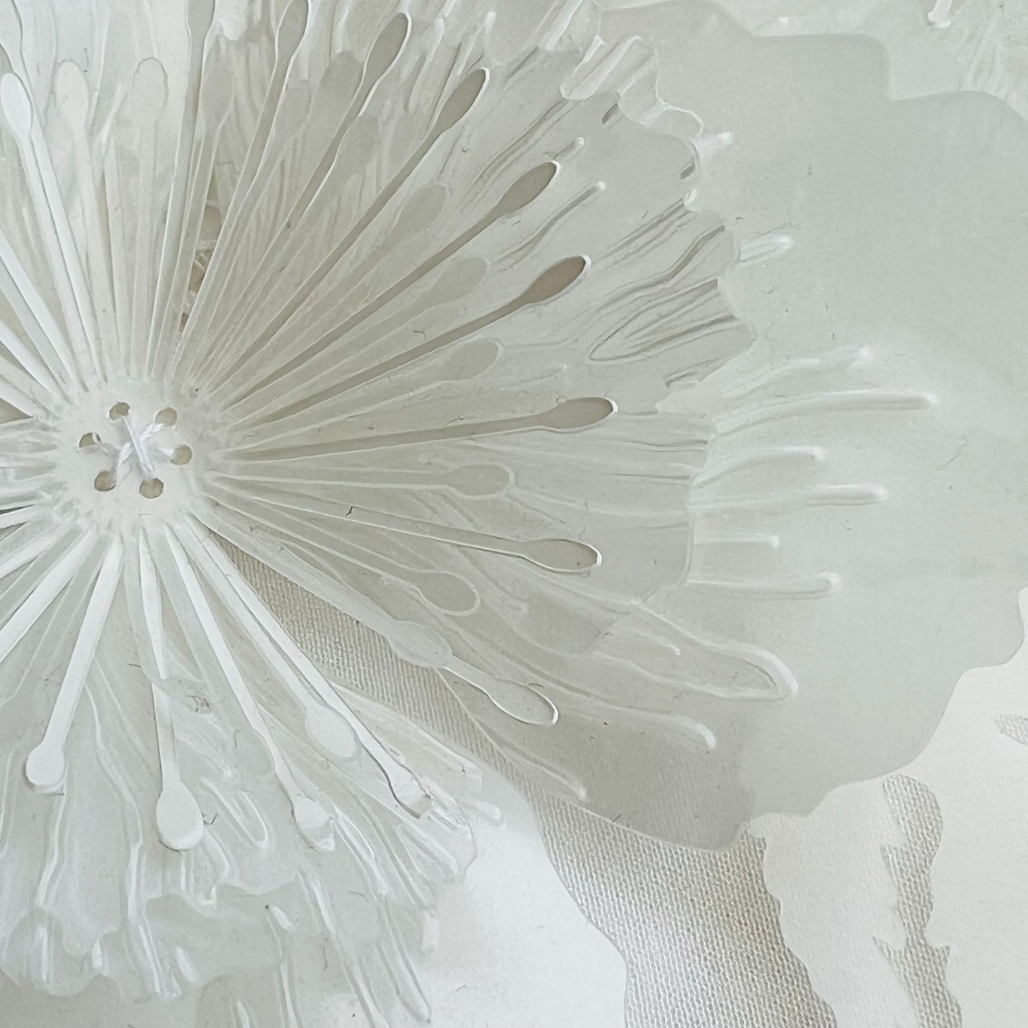 Close up of a white flower made from biobased sequin film