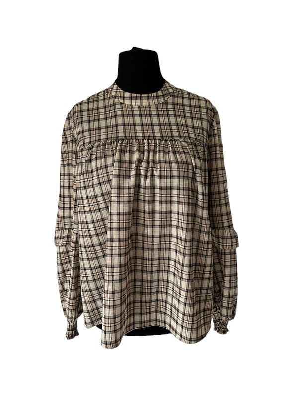 Warehouse size 12 beige check long sleeve top