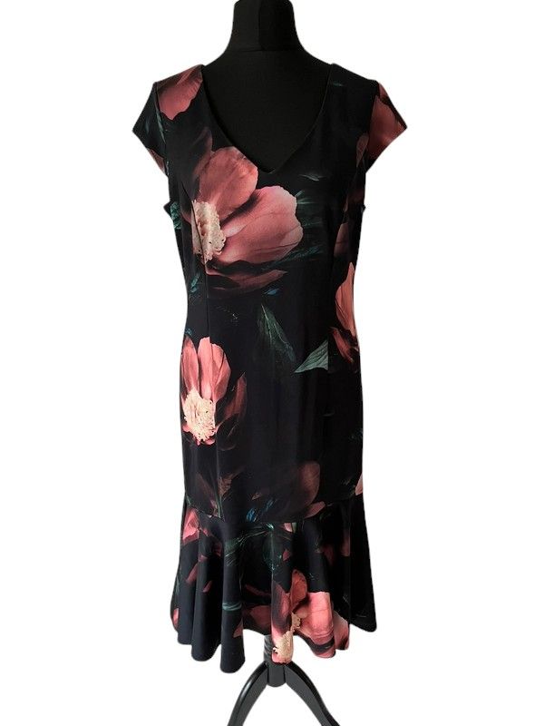 Roman Size 16 bold floral print midi dress with fishtail bottom