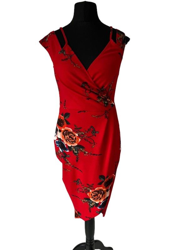 AX Paris size 12 red floral print wrap midi dress