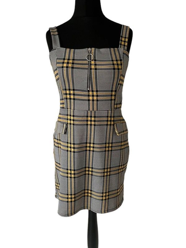 Quiz size 12 black & yellow check pinafore style dress