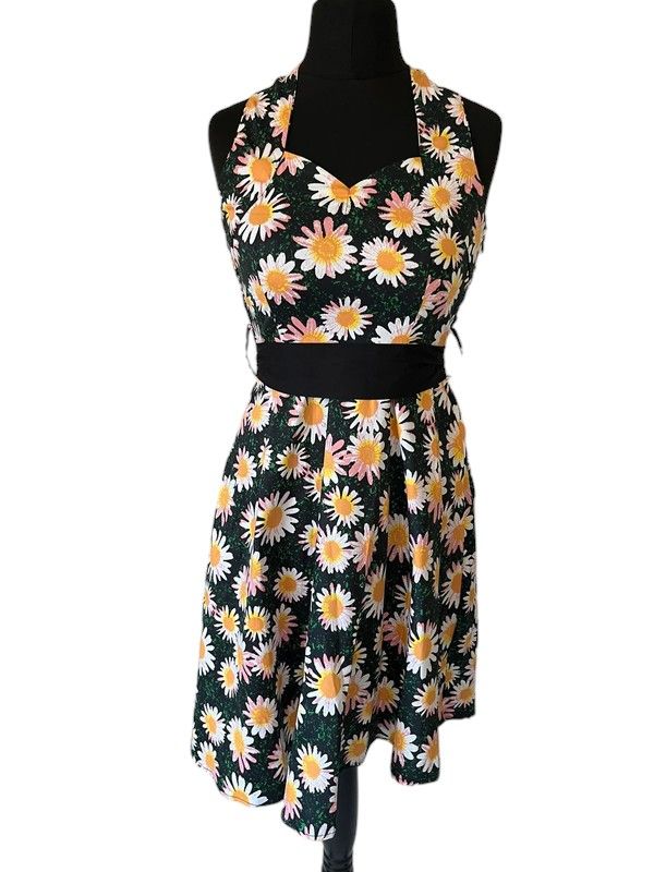 New Size 12-14 bold floral print vintage inspired halter neck dress