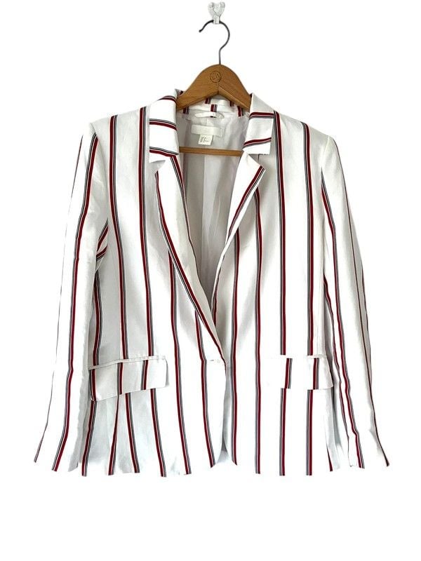 H&M size 6-8 white & red stripe long sleeve jacket