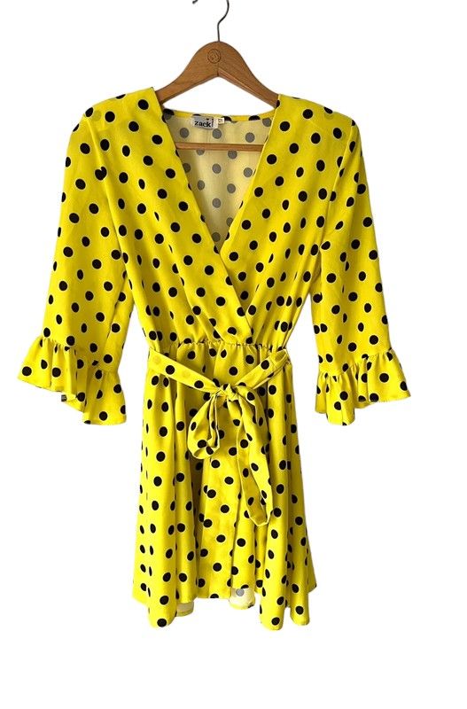 Zack Size 12 yellow and black polka dot 3/4 sleeve dress