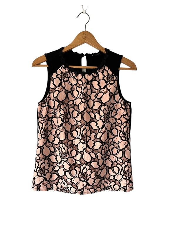 F&F Size 10 pink & black lace overlay sleeveless top