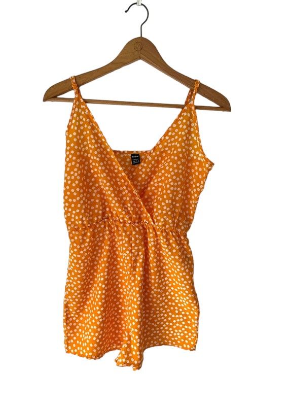 Size XS 6 orange ditsy floral print playsuit