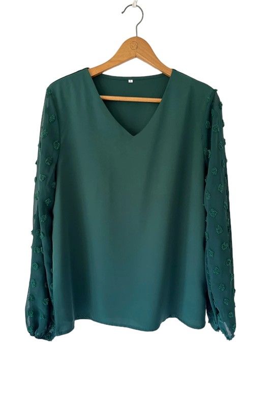 Size L (12-14) dark green long sleeve blouse