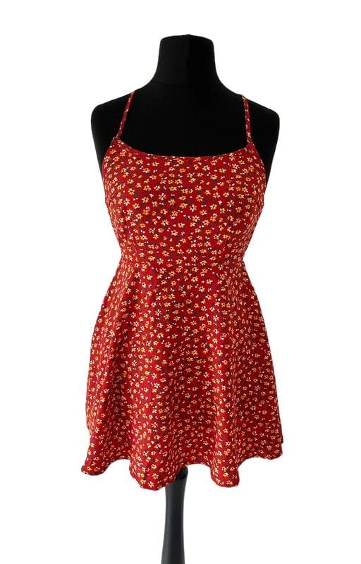 Size XS 6-8 red ditsy floral print summer dress