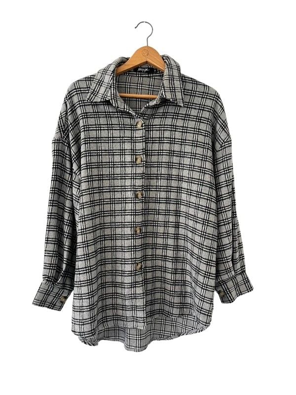 Nasty Gal size M grey and black check shacket