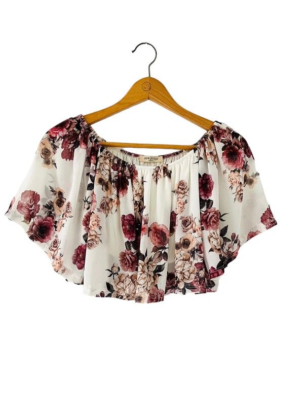 New Style Italy size 8 Floral Print Off The Shoulder Short Sleeve Top