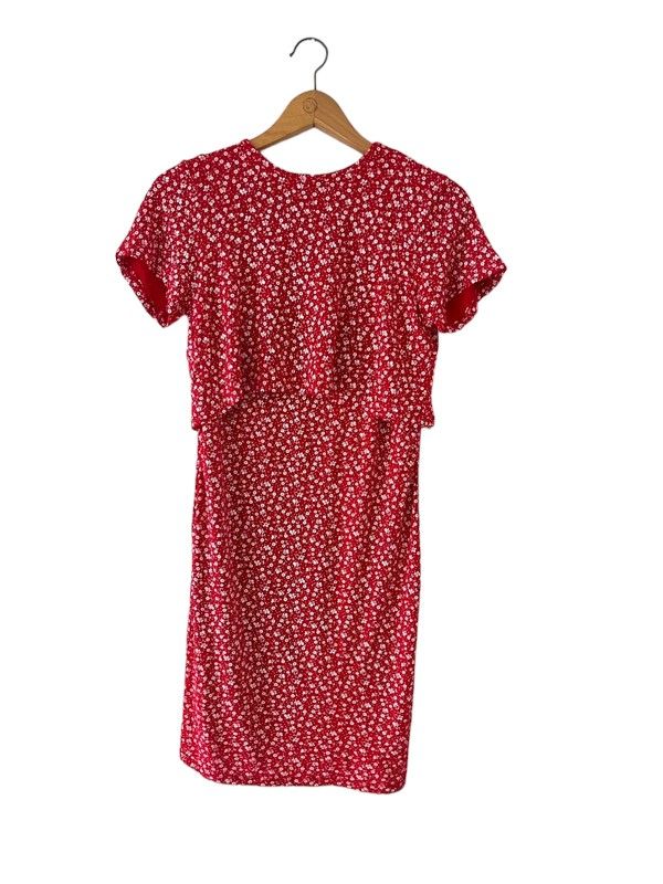 Boohoo size 10 red ditsy floral print short sleeve dress