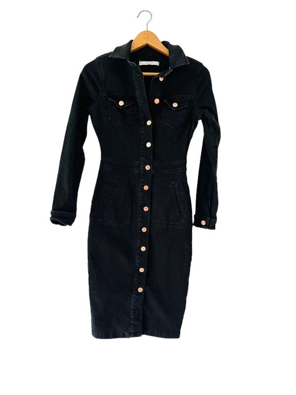 Michelle Keegan Size 8 black long sleeve denim midi dress