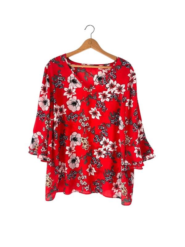 M&Co size 26 red floral print blouse