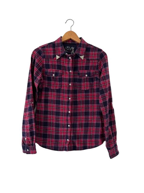 Fresh Made Size S red & navy check long sleeve short