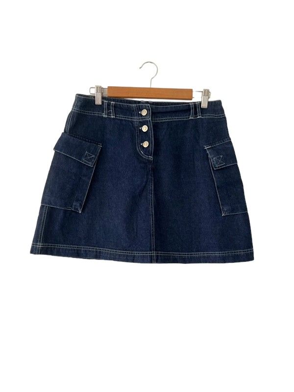 Select size L (waist 32”) navy blue denim style skirt