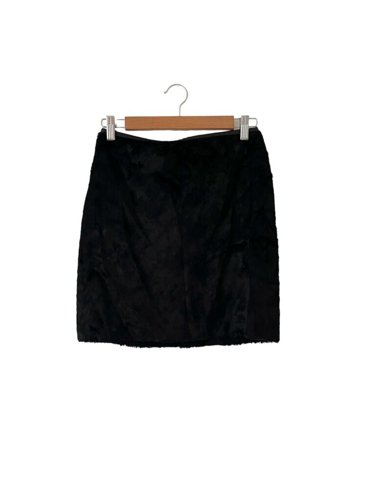 Next size 8 black faux fur mini skirt