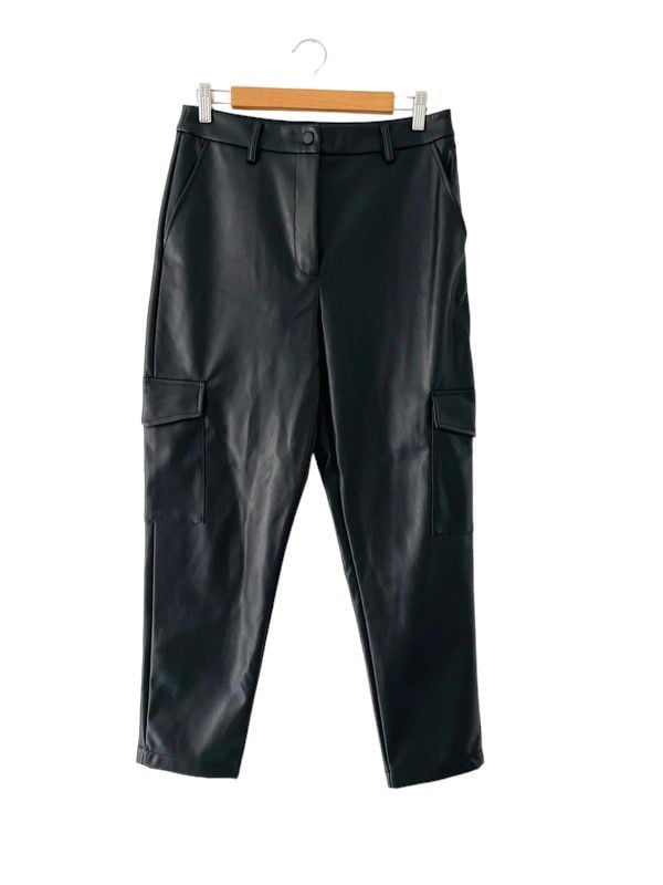 F&F size 10 black faux leather cargo style trousers