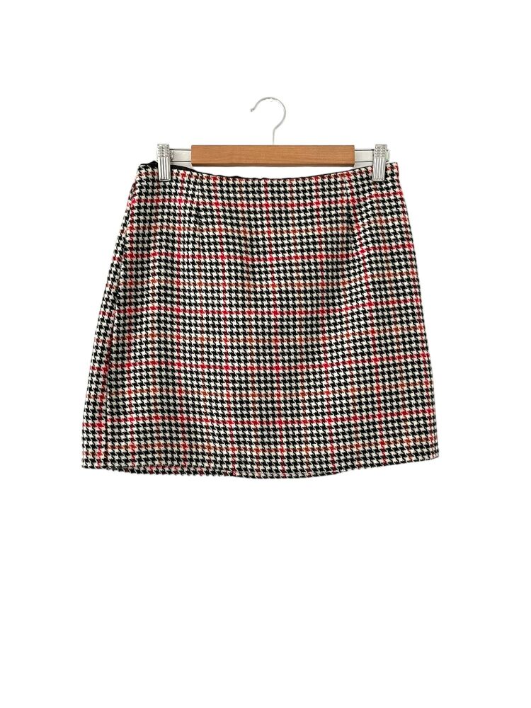 New Look size 10 red, black, beige wool blend mini skirt