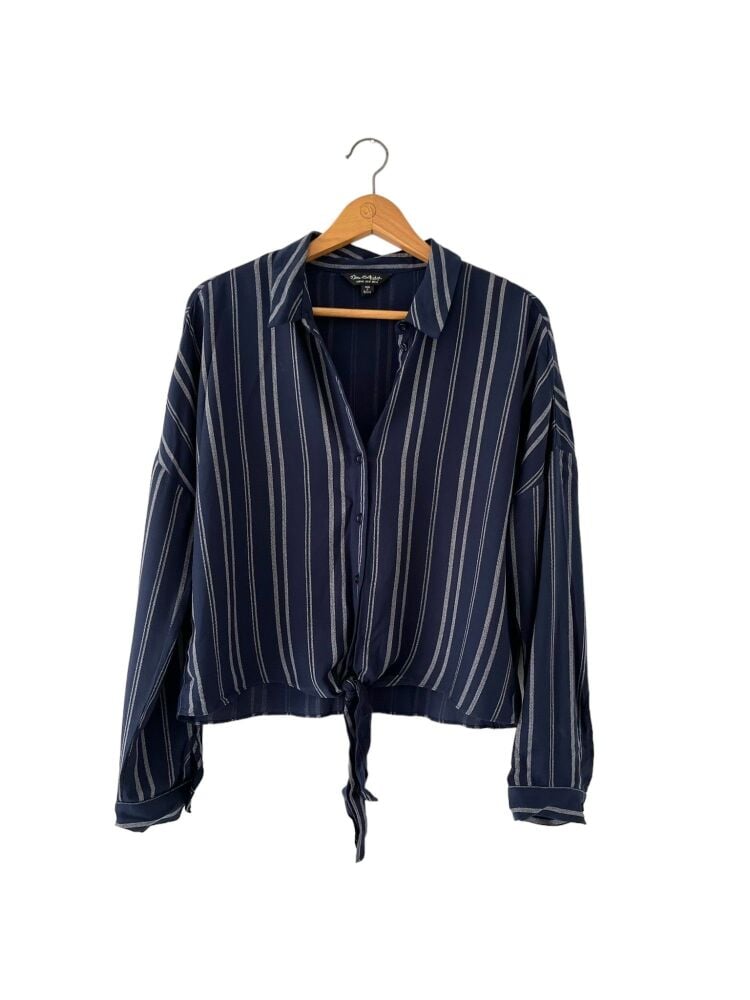 Miss Selfridge size 14 blue stripe crop blouse