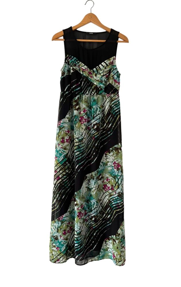 George size 10 green floral sleeveless maxi dress