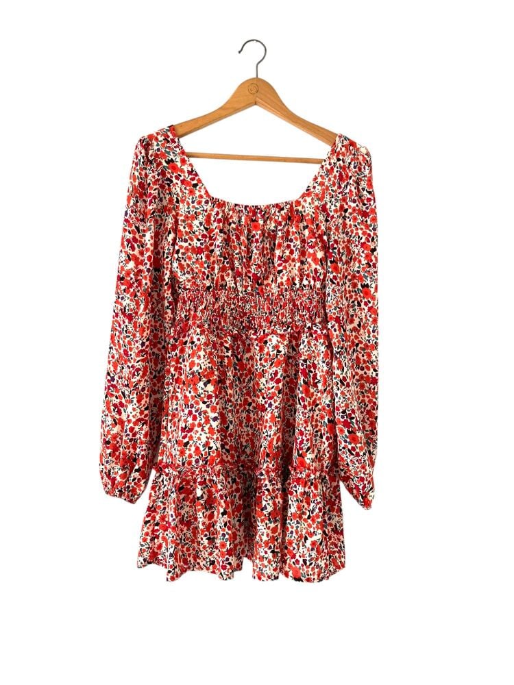 Miss Guided size 8 ditsy floral print off the shoulder long sleeve dress