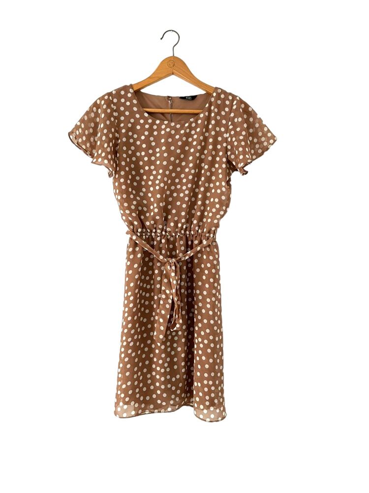 F&F size 6 brown & white short sleeve polka dot dress