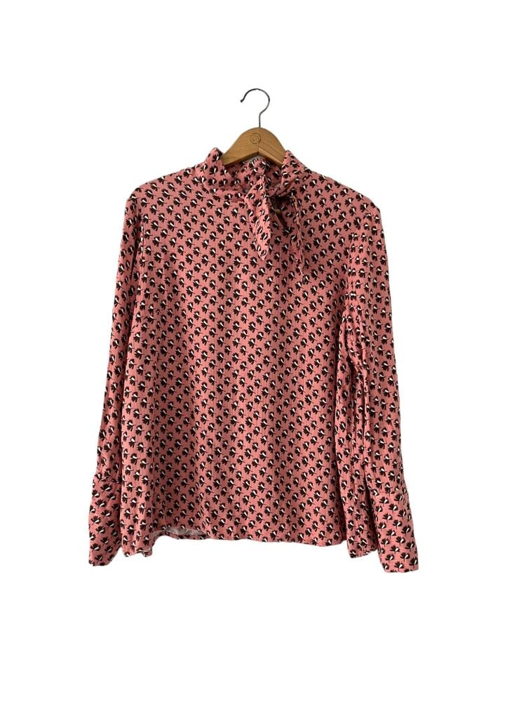 Next size 16 pink leaf print long sleeve blouse