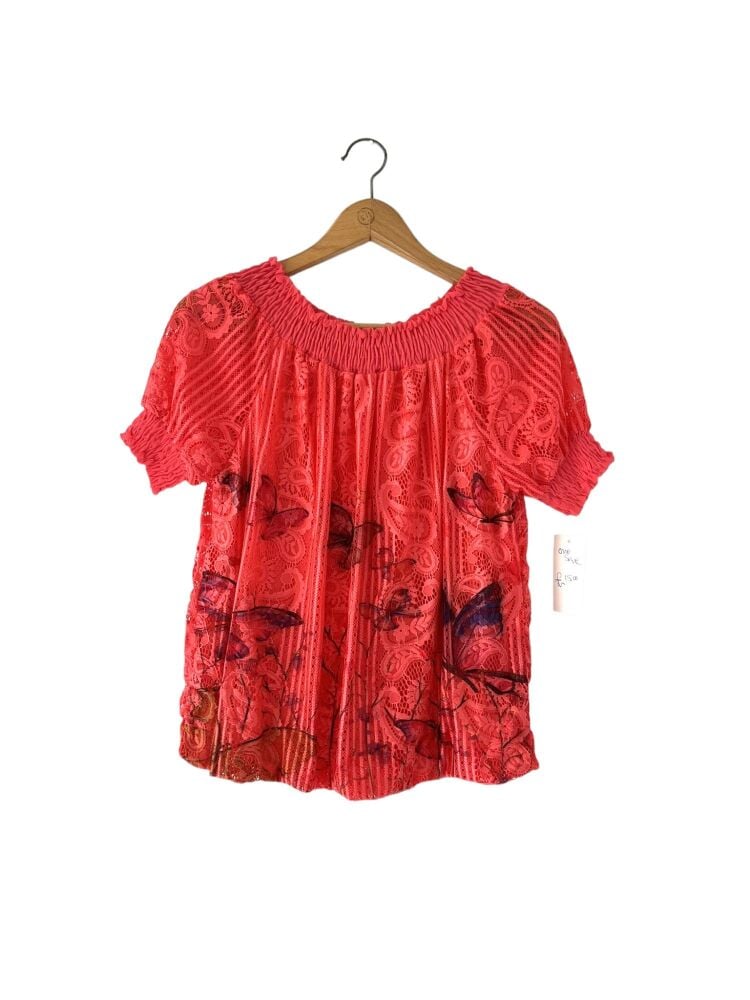 New Made In Italy One Size coral short sleeve bubble hem top