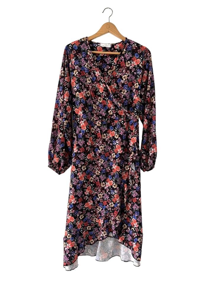 Yours London size 20 floral print wrap style long sleeve dress