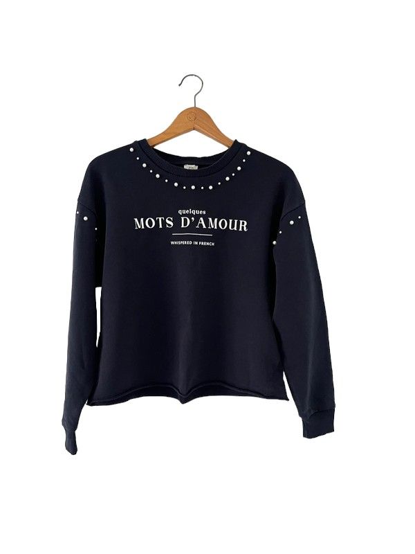 River Island size S navy blue pearl detail jumper