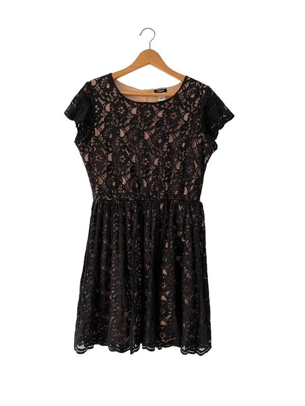 La Redoute size 16 black lace short sleeve knee length dress